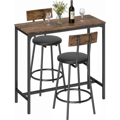 Ensemble table de bar avec 2 tabourets - HOMCOM - chaises rembourrées PU, repose-pieds - bois et métal - 100 x 40 x 90,5 cm - marron (1/5)
