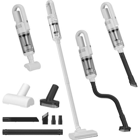 (Blanc) Aspirateur Balai sans Fil Puissant, 6 en 1 Aspirateur sans Fil Puissant,avec Tuyau Extensible 1m, Brosse Canapé, Lumière LED pour Poils d’Animaux Tapis Sols Durs et Voiture (1/5)