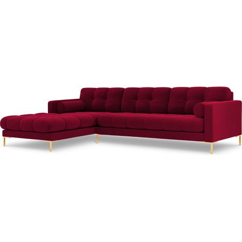 Canapé d'angle gauche 5 places en velours rouge (1/5)