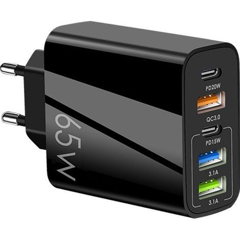 Adaptateur De Chargement Rapide Usb-C - 65 W - 5 Ports - Compatible Avec Smartphones Et Tablettes - 1 Pièce (1/5)