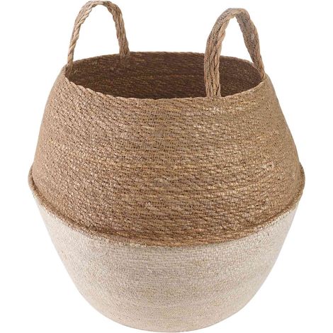 Vaso da fiori con manici Bianco Ø 32 x 32 cm 100% Erba marina vidaXL