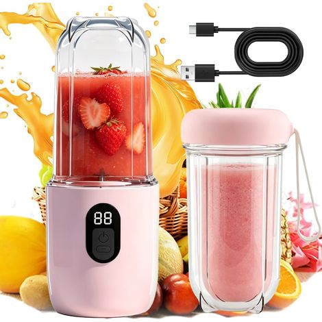 Portable Blender 500ml with Replacement Tumbler, USB Rechargeable Small Blender with 16 Leaves, Mini Blender for Milkshakes, Juice, Smoothies (Pink) (1/5)