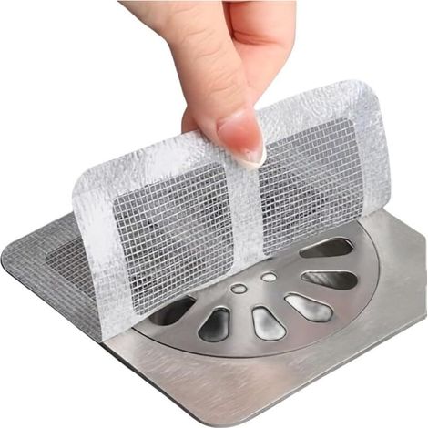 Lot de 20 cache-siphons jetables de 10 x 10 cm, autocollants en maille pour salle de bain, buanderie, baignoire, cuisine, évier, pour poils humains et animaux, blanc (1/4)