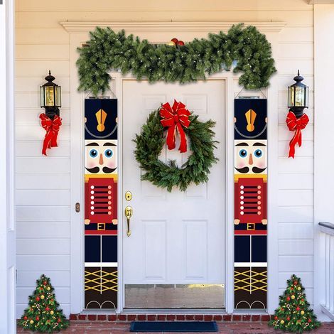 Set mit 2 weihnachtlichen Bannern in Nussknackerform für Haustür, Haus, Garten, drinnen oder draußen, Kinderparty, 32 x 180 cm (1/5)