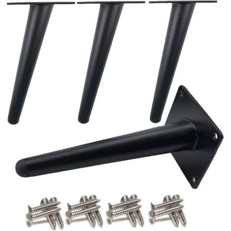 4 pièces Pieds de table obliques Pieds d'armoire en métal, Pieds de meubles de cône, noir, 30 cm de hauteur, Base silencieuse antidérapante pour canapés, tables et autres meubles (1/5)