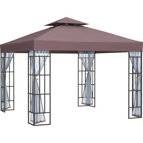 Outsunny 3 x 3(m) Patio Gazebo Canopy Garden Pavilion with 2 Tier Roof Coffee (1/5)
