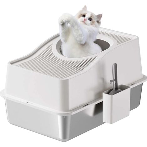 Bac à litière pour chat, design fermé, facile à nettoyer, BLANC-a, XL-b (1/2)