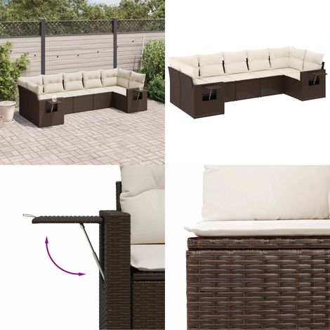 7-tlg. Garten-Sofagarnitur mit Kissen Braun Poly Rattan - Gartengestell - Gartenmöbelset - Outdoor Möbel - Lounge Set - Rattan Gartenmöbel - Home & Living (1/5)