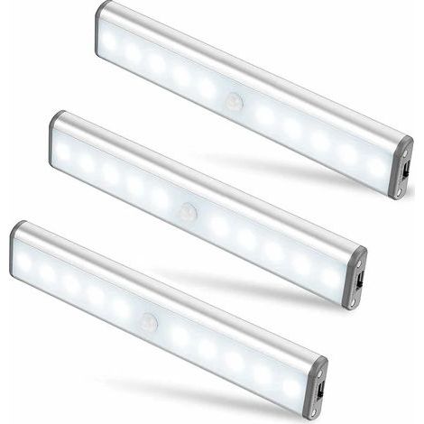 Lampe LED portable sans fil à coller partout, veilleuse à 10 LED activée par détecteur de mouvement, batterie rechargeable intégrée, éclairage magnétique pour placard et armoire (1/4)