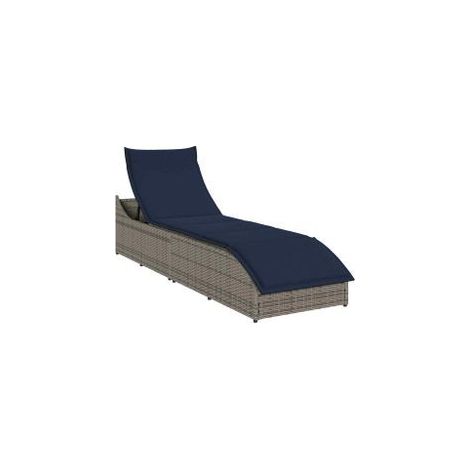 Chaise longue pliante coussin et rangement gris résine tressée (1/5)