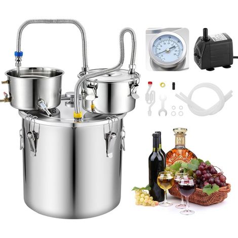Alambic Distillateur 30 L en Acier Inoxydable avec Thumper Pompe à Eau et Thermomètre pour Vin Whisky DTL-P2608-2B (1/5)