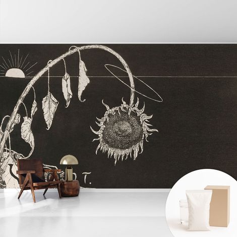 Papier peint intissé à motifs décoratifs pour salon chambre et bureau Décoration murale élégante avec colle Tournesol nostalgique 416x254 cm (1/5)