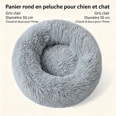 Nid d'hiver rond en peluche épaisse pour chien et chat, diamètre 50 cm, panier confortable et lavable - Gris clair (1/5)