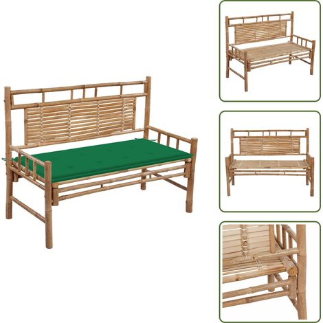 The Living Store Banco de jardín con cojín bambú 120 cm - Banco de bambú