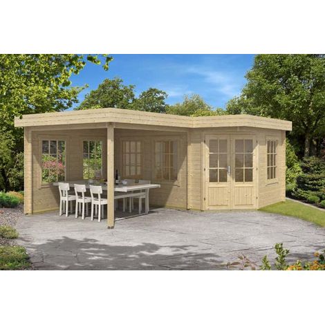 Alpholz 5-Eck Gartenhaus Pepe Gartenhaus aus Holz in Grau, Holzhaus inklusive Terrasse, Blockbohlenhaus mit Montagematerial (1/4)