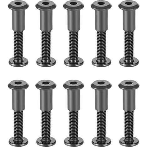 Lot de 10 boulons de fixation M6 x 35 mm avec écrous assortis. Écrou à six pans creux avec trou hexagonal. Tête ronde en acier au carbone noir. Convient pour un sac ou une ceinture en cuir. (1/5)