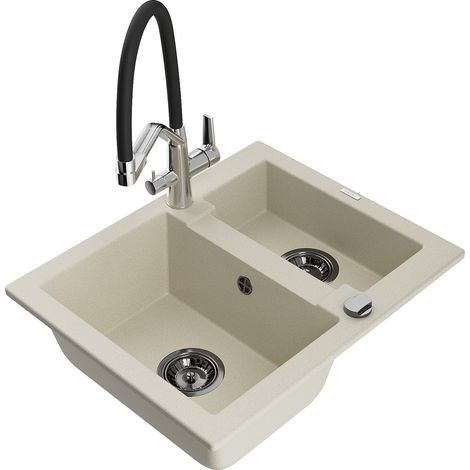 Mexen Carlos 1,5-Becken-Granitspüle mit Mischbatterie Duo, Beige - 6518-69-671701-07-B (1/5)