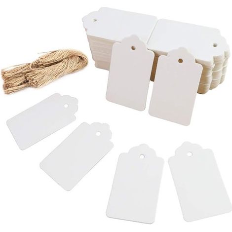Etichette in carta kraft, 200 pezzi, cartellini regalo, etichette in carta kraft bianca con cordino, biglietti festivi per matrimoni e Natale (1/5)