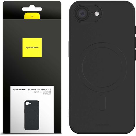 Coque magnétique en silicone Spacecase pour iPhone 16E noire (1/5)