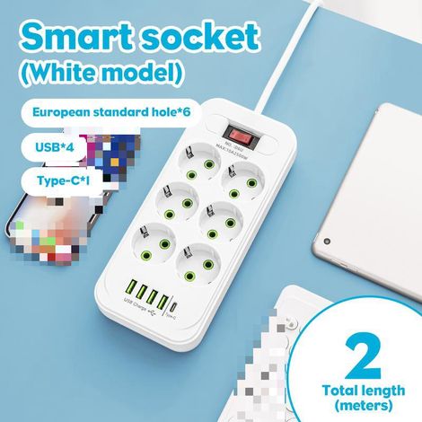 Multipresa con porte USB (bianca), prolunga da scrivania. (1/5)