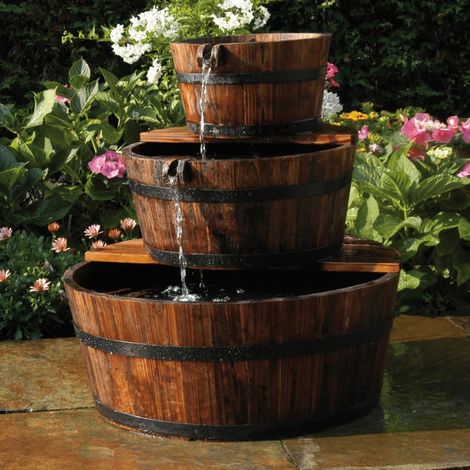 Set Fontana da Giardino con 3 Barili in Legno Ubbink
