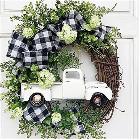 Couronne de citrouilles en forme de camion, couronne d'Halloween, couronne de citrouilles en forme de camion de ferme, décoration automnale, couronne de citrouilles pour décorer une porte à Halloween (1/5)