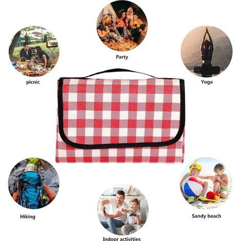 Couverture de pique-nique imperméable 200 x 200 cm, tapis de plage léger et lavable avec poignées, idéal pour la randonnée, le camping et les parcs (1/3)
