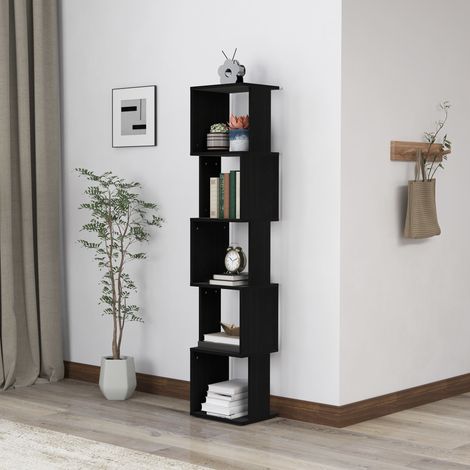 Bibliothèque moderne à 5 niveaux – Solution de rangement pratique pour la maison ou le bureau, noire (1/5)