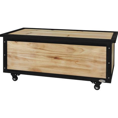 Coffre de jardin bois 121L 2 roues charnières métalliques résistant intempéries 100x50x43 cm