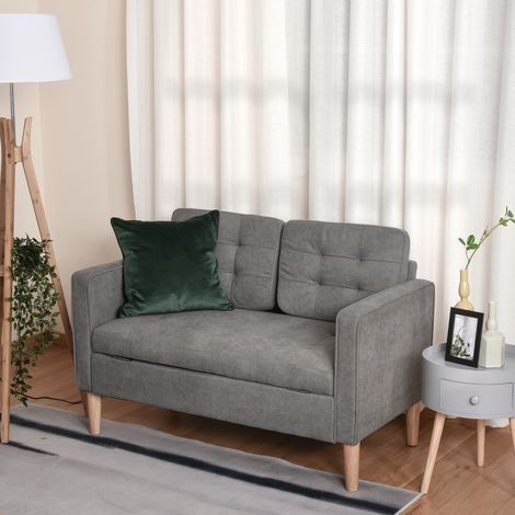 2 Sitzer Sofa, Couch mit Stauraum, Holzbeine, Gepolsterter Polstersofa mit Samtoptik für Wohnzimmer, Schlafzimmer, 117x 62 x 78 cm, Grau