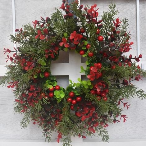 Couronne de Noël - - 35 cm - Baies Rouges - Eucalyptus - PE (plastique) (1/3)