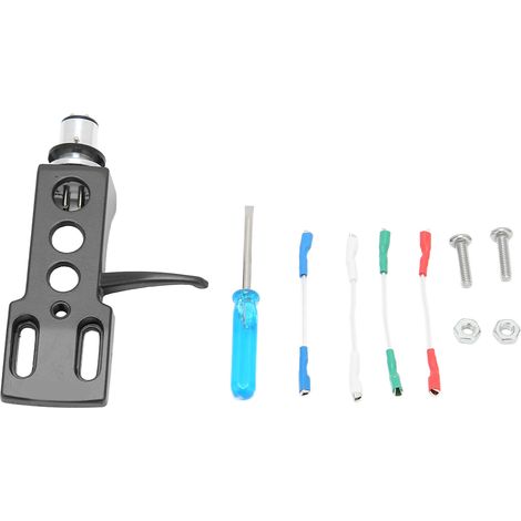 Tonabnehmerhalterung aus Aluminiumlegierung für Schallplattenspieler mit 4 Anschlusskabeln, schwarz (1/5)