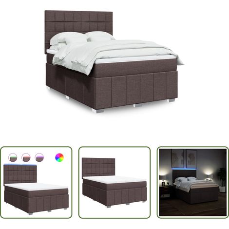 vidaXL LED-Beleuchtung - Boxspringbett mit Matratze Dunkelbraun 140x200 cm Stoff (1/5)