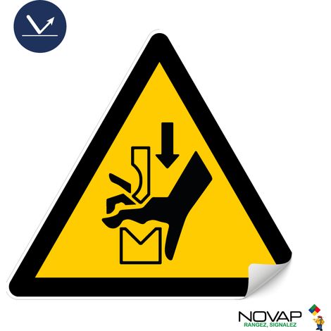 Panneau adhésif Danger écrasement de la main dans une presse plieuse - Classe 1 - Triangle 100mm - 4232058