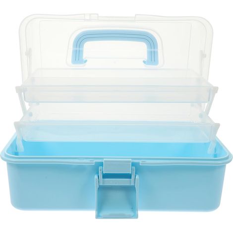 Boîte de Rangement pour Outils D'art Facile à Transporter Grosse Capacité, Plastique Bleu, Design à Trois Couches pour Usage Quotidien (1/5)
