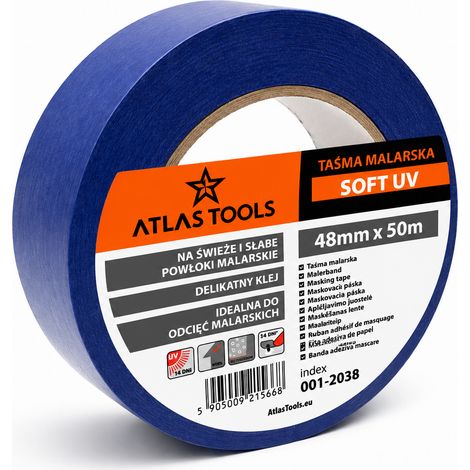 Cinta de pintura azul Atlas Tools PRO, suave y delicada, resistente a los rayos UV durante 14 días, 48 mm/50 m. (1/5)