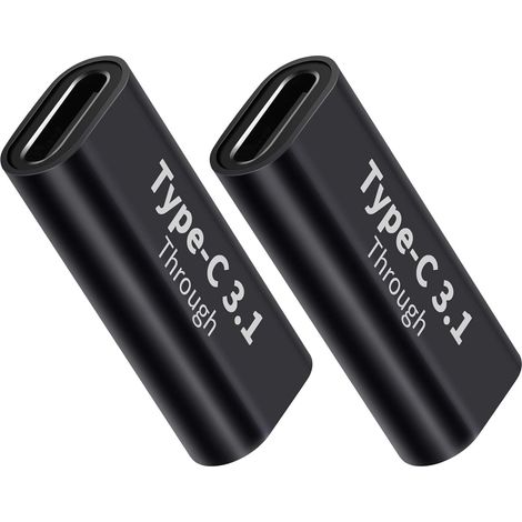 Adaptateurs USB-C femelle-femelle (2), compatibles avec la charge rapide et l'extension du transfert de données, débit de 10 Gbit/s