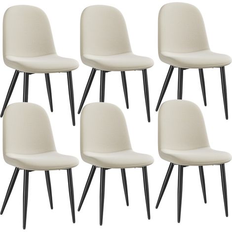 Lot de 4 Chaises Salle à Manger HavenlyHome, Lin, Dossier Ergonomique, Pied Métal, pour Salon, Cuisine, Chambre à Coucher, Beige (1/5)