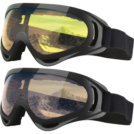 Lunettes de ski (lot de 2), lunettes de snowboard pour enfants, garçons et filles, adolescents, hommes et femmes, compatibles avec le port d'un casque, protection UV 400, résistance au vent, verres an (1/5)