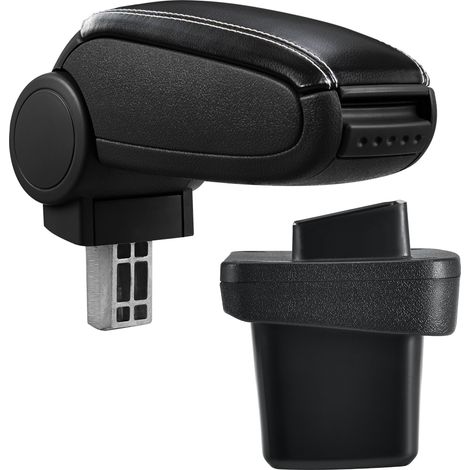 [pro.tec] Bracciolo auto - appoggia braccio con mensola - imbottito - similpelle - nero con cuciture biance (1/5)