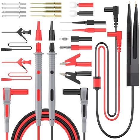 Kit Fils de Test Multimètre 23 en 1 – Câbles en Silicone CAT III 1000V, Sonde Interchangeable, Pinces Crocodile, Crochets SMD et Aiguilles de Perçage – Pour Électriciens et Testeurs Circuits (1/5)