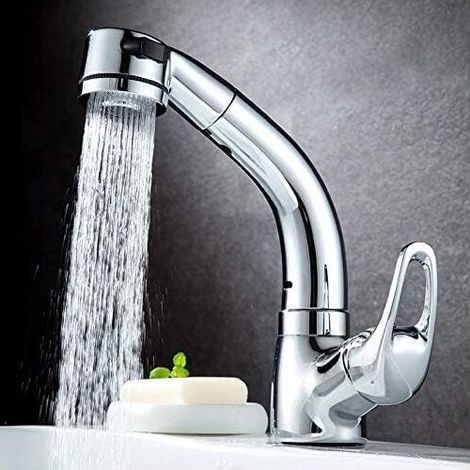 Robinet de lavabo de Salle de Bain Robinet de lavabo de Salle de Bain Rotation à 360 degrés Évier Coulissant monté sur Le Pont Mitigeur d'eau Froide et Chaude Robinet de lavabo fle (1/5)