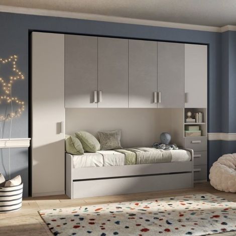Cameretta a ponte Gilbert bianco opaco e gesso con letto estraibile