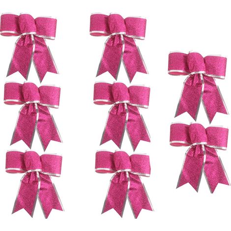 Ruban Décoratif Noël - Nœud Papillon Brillant 15 x 15 cm - Pour Arbre de Noël, Guirlande, Fenêtre, Bouteille - Lot de 8 (1/5)