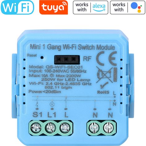 Módulo de interruptor pulsador de un botón WiFi Tuya para electrodomésticos, aplicación móvil y Google Home. (1/5)