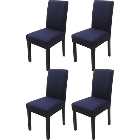 Housse de chaise à dossier haut bleu marine 4 pièces, 383847cm, moderne, élastique et lavable, adaptée aux salles à manger et aux cuisines (1/5)