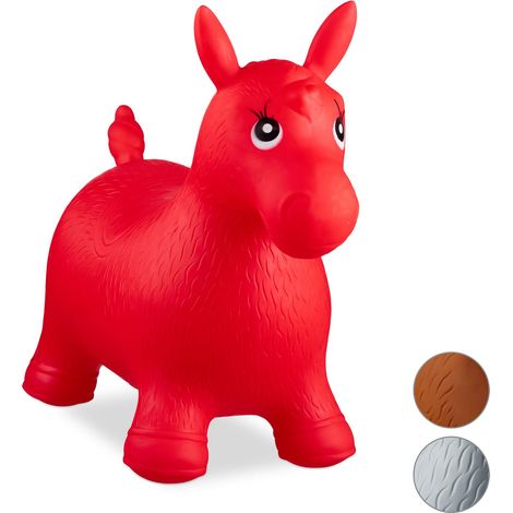 Relaxdays Animale Cavalcabile Cavallo, Giochi Gonfiabili per Bambini, BPA-free, Fino a 50 kg, Pompa Inclusa, Rosso