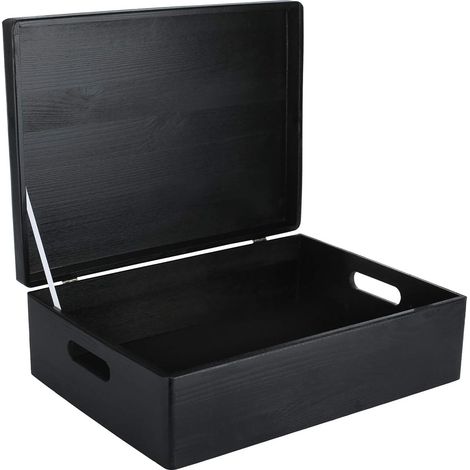 Boîte de Rangement en Bois avec Poignées Noir 40 x 30 x 14 cm