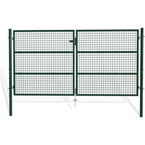 Casanoov – Portail grillagé 300x150cm vert – Acier galvanisé – Ouverture battante – Section des mailles 50x50mm – Poteaux Ø60mm (1/5)