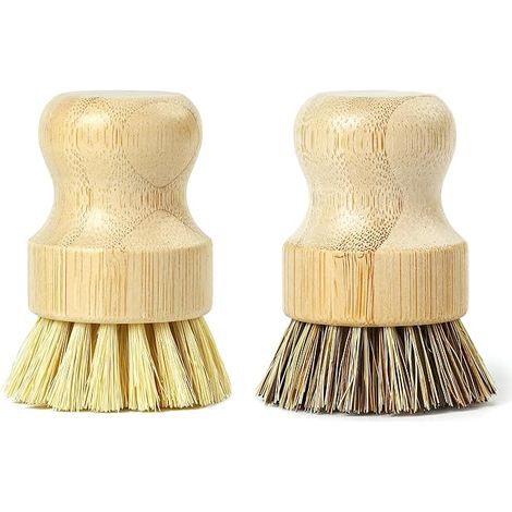 Ensemble de 2 Brosses à Sisal en Bambou à Base de Plantes Jungle Culture Brosse de Nettoyage de Cuisine pour Laver la Vaisselle, Les Casseroles, Les Poêles & l'Évier • Brosse Écologique à Légumes (1/5)